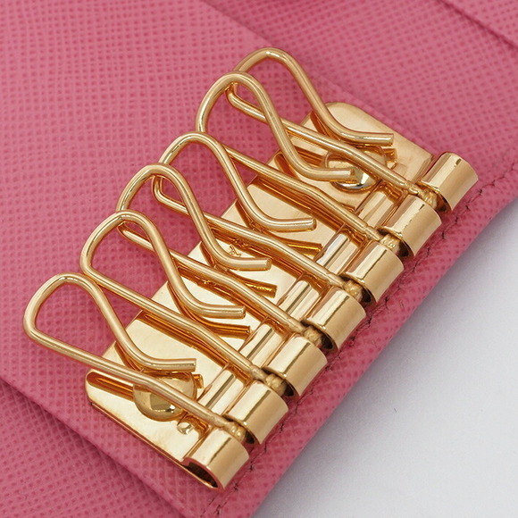 Prada Saffiano Keychain Key Case Triangle Logo Pink - Picture 4 of 7